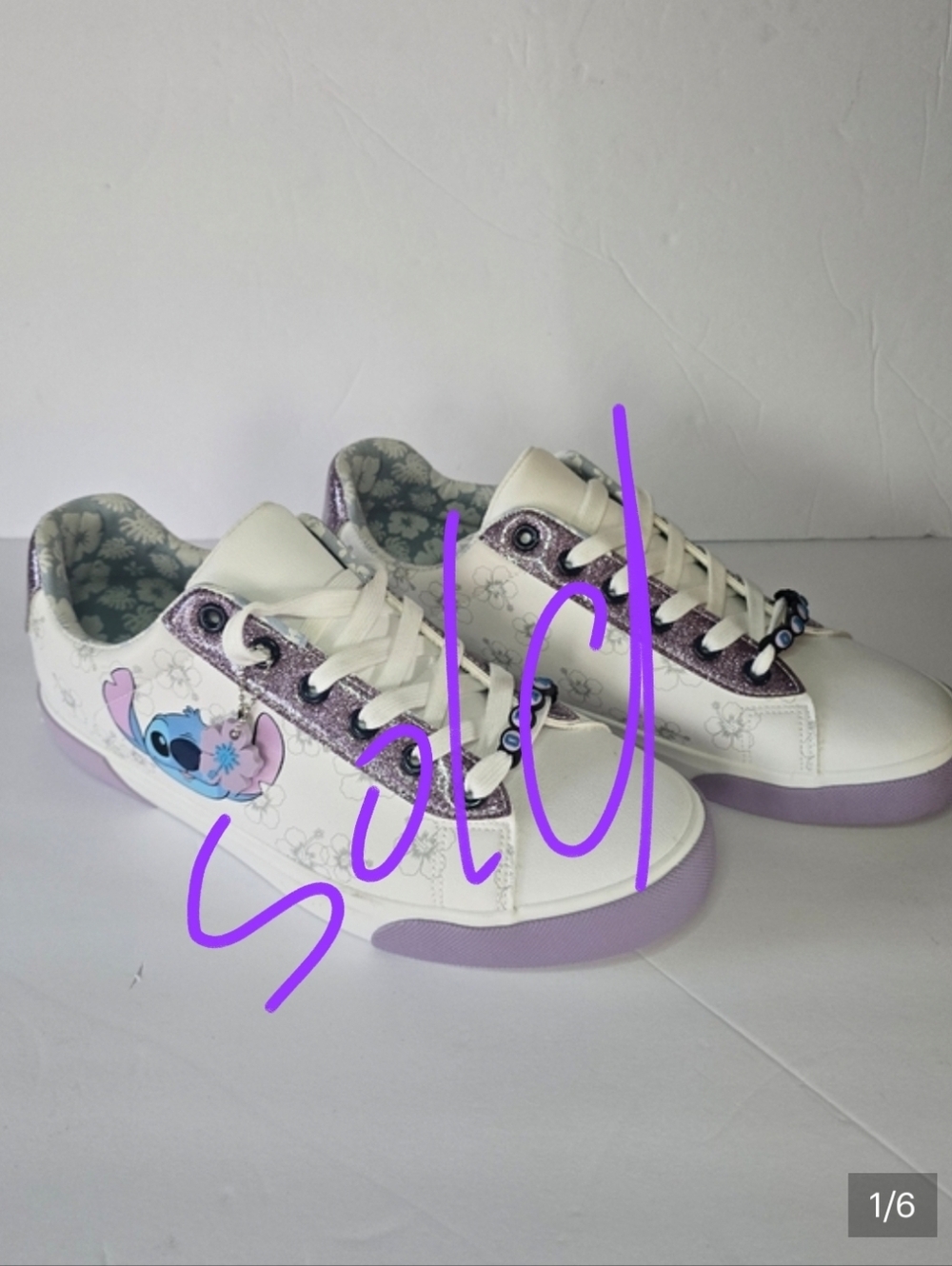 Stitch Graphic Women's Sneakers, Low Top , Lace Up Glitter Accent With Keychain,